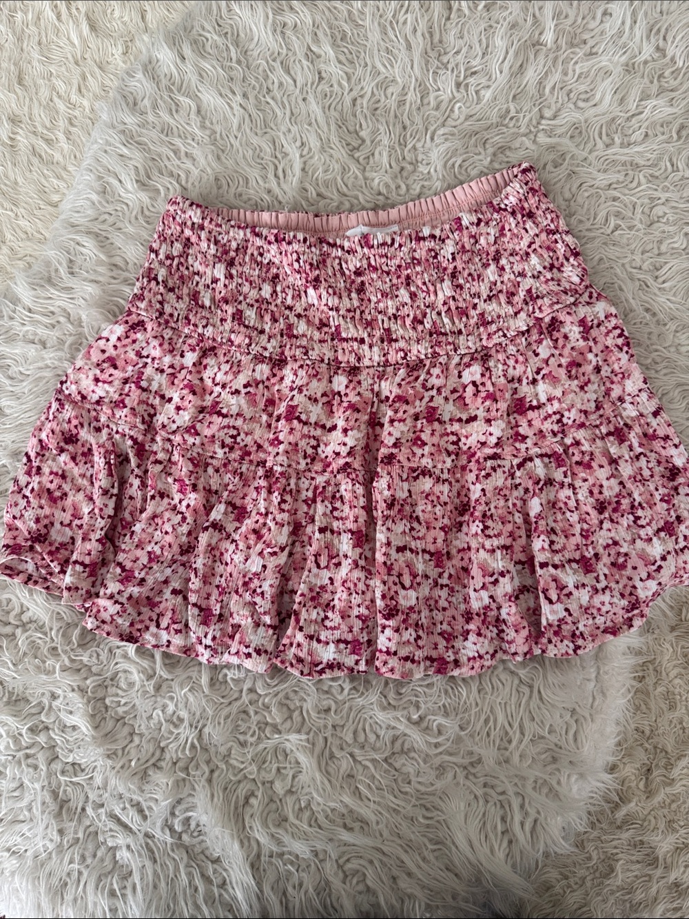 Garage Pink Floral Smocked Mini Skirt
